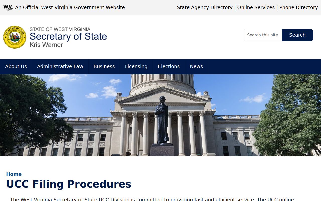 Hurricane resident lookup through West Virginia UCC search procedures