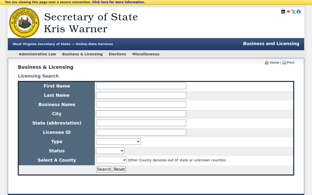 Hurricane resident lookup filters in the West Virginia license search