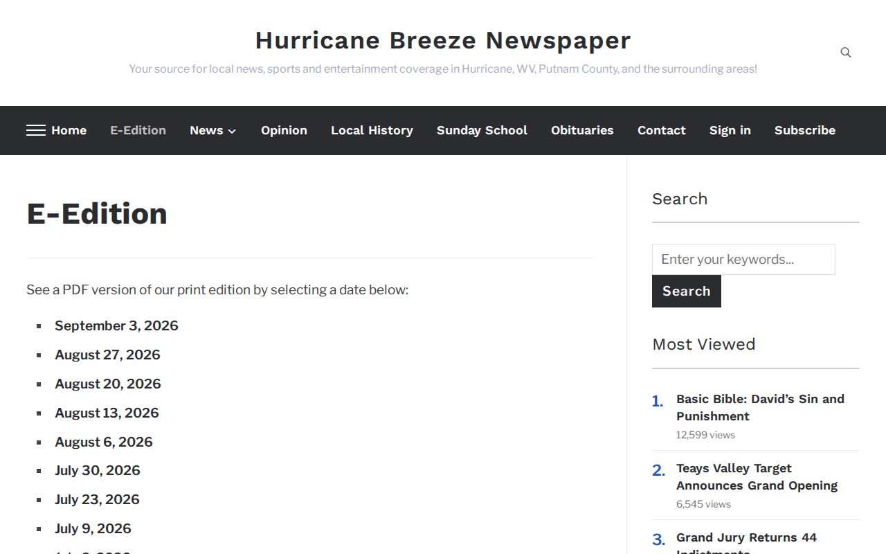 Hurricane city directory newspaper search in the Breeze e-edition