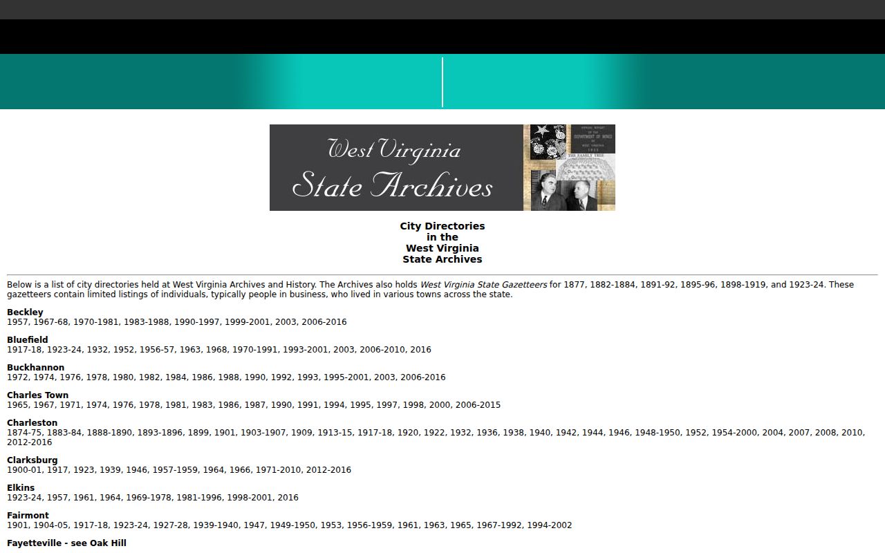 Hurricane city directory research in West Virginia Archives catalog