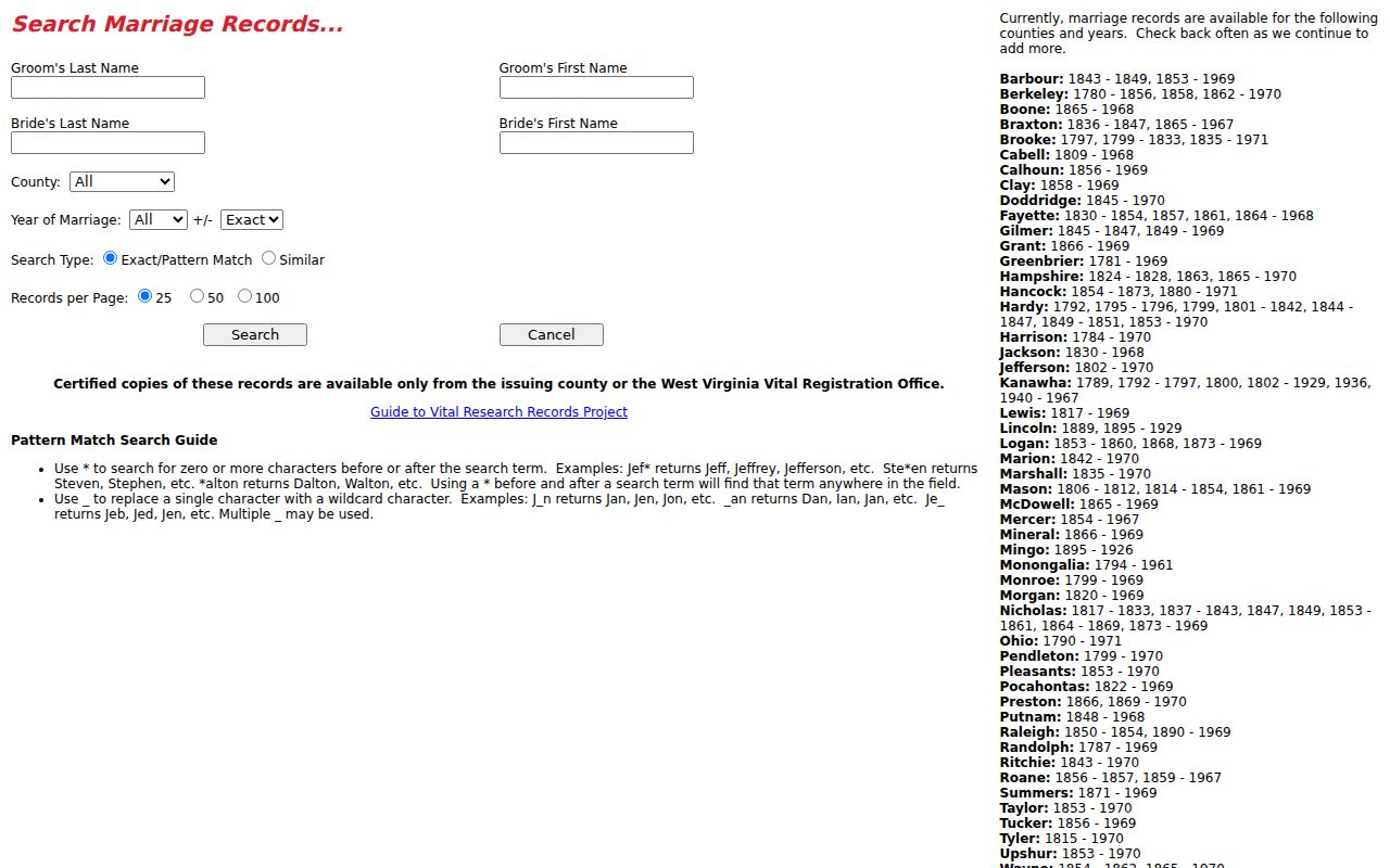 Hurricane resident lookup through the West Virginia Putnam marriage index